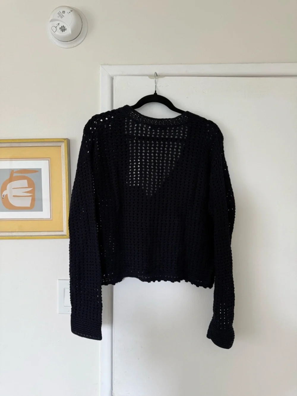 Vince Navy Open-Knit Cropped Button Cardigan - Picture 2 of 3